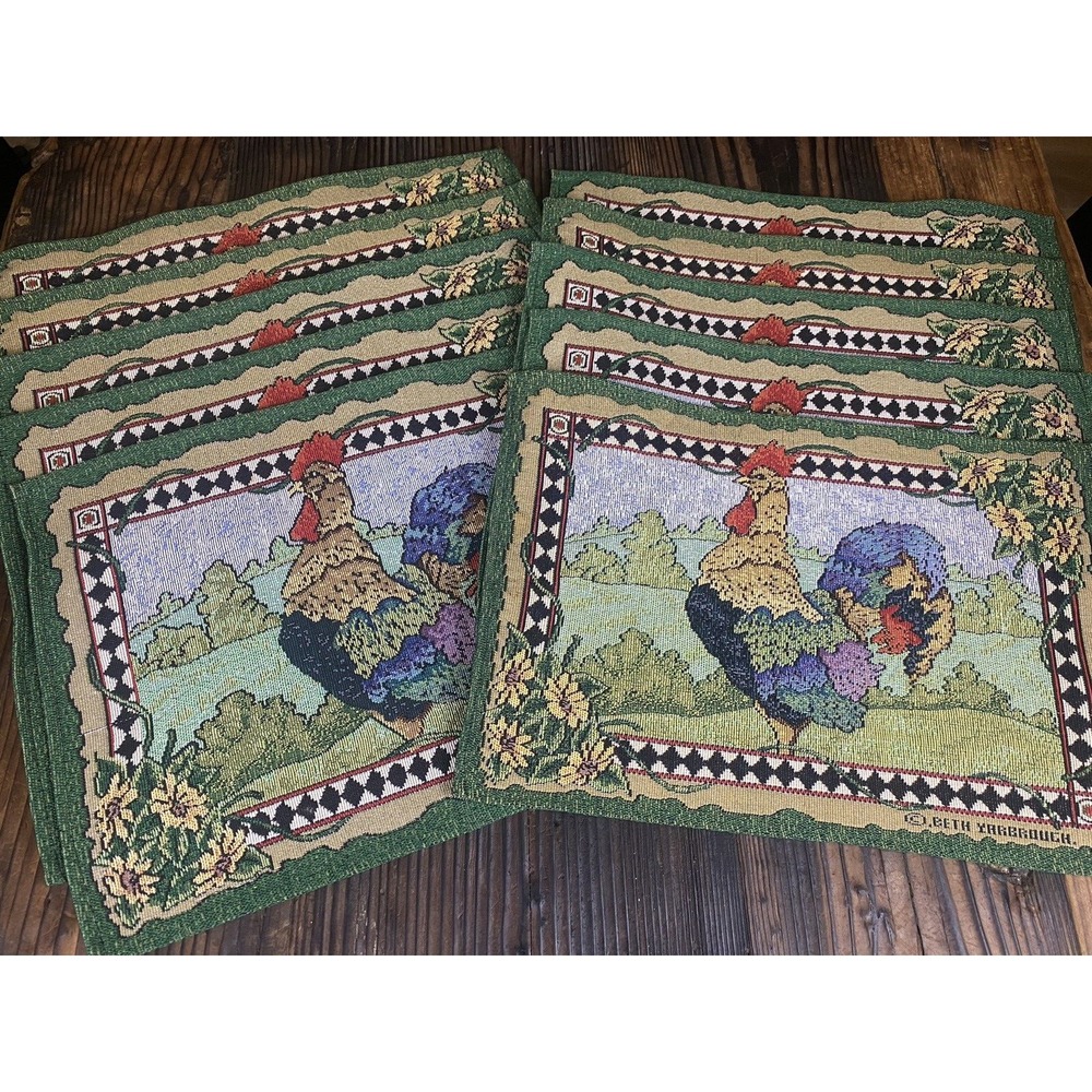 Rooster Tapestry Placemets by Beth Yarbrough  Lot of 10